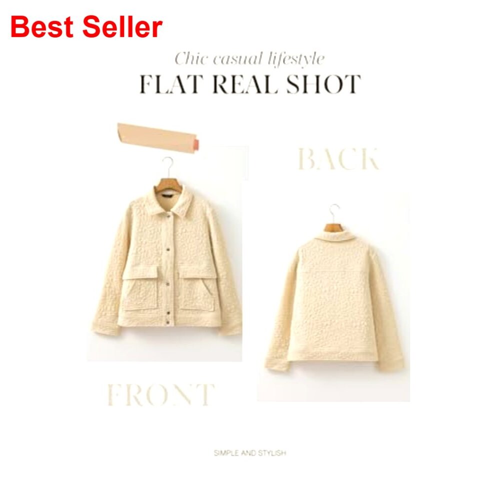 Women's Jacquard Button-Down Shacket Jacket with Pockets, Long Sleeve Casual - Picture 6 of 7
